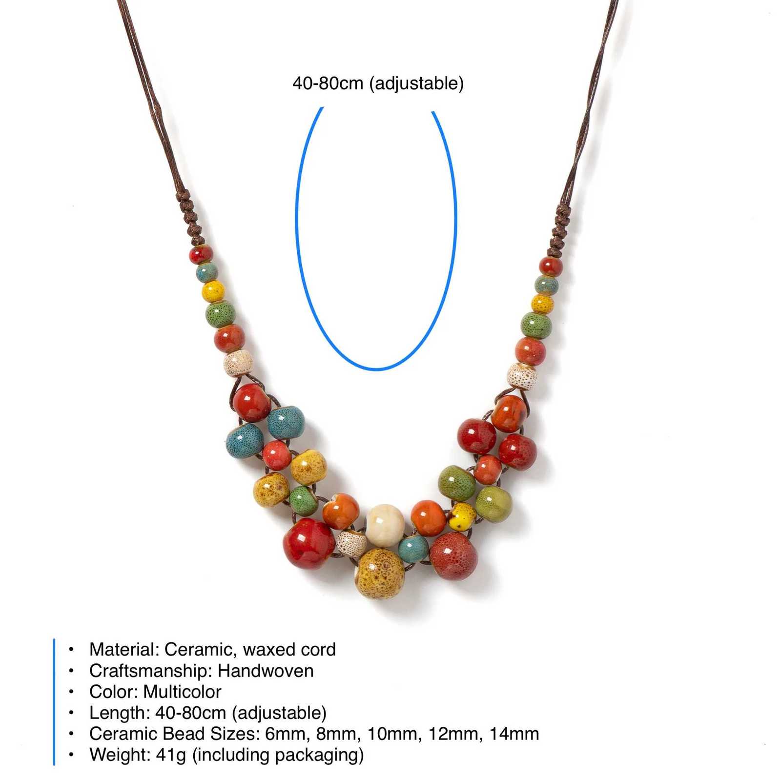Boho Statement Necklace Multilayer Ceramic Beaded Necklace Adjustable Vintage Jewelry for Women Z250910