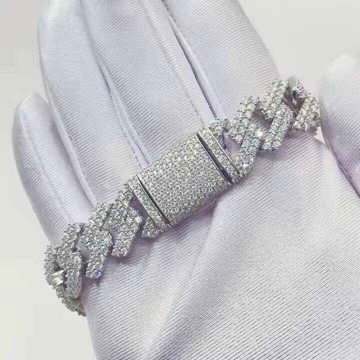 925 sterling silver moissanite diamond hip-hop Cuban chain bracelet, for men and women's daily casual wear