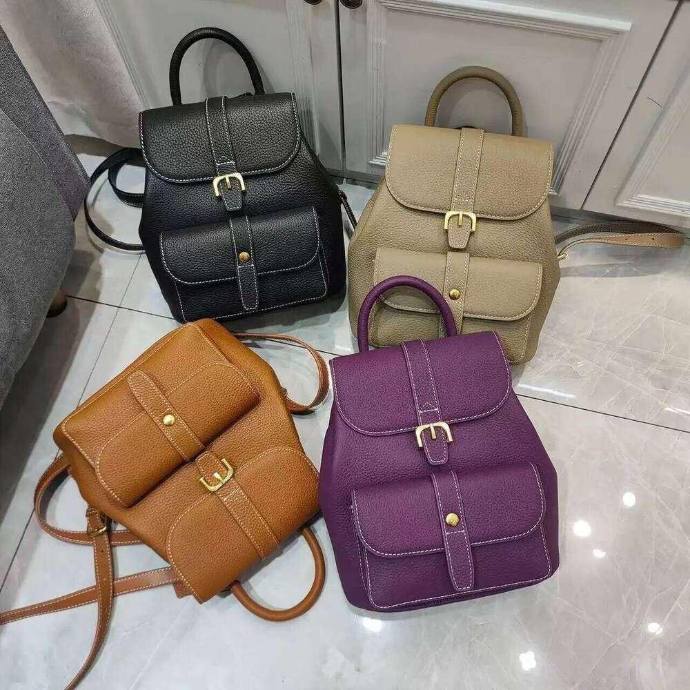 Elegant Natural Cow Leather Women Backpack Purple Vintage Brand Designer High Quality Female Back Pack College Girl School Bag