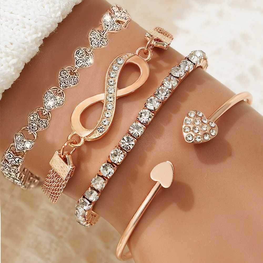 Vintage Elegant 4pcs Bracelet Set - Adjustable Heart Infinity Bangle - Womens Daily Gift Occasion Jewelry W250728
