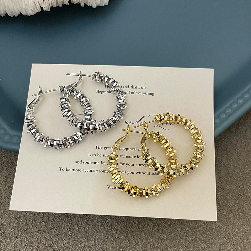 Sparkling Dia Fragment Sier Needle C-shaped French Niche Design Sense Minimalist Style Stud Earrings Elegant Ear Jewelry