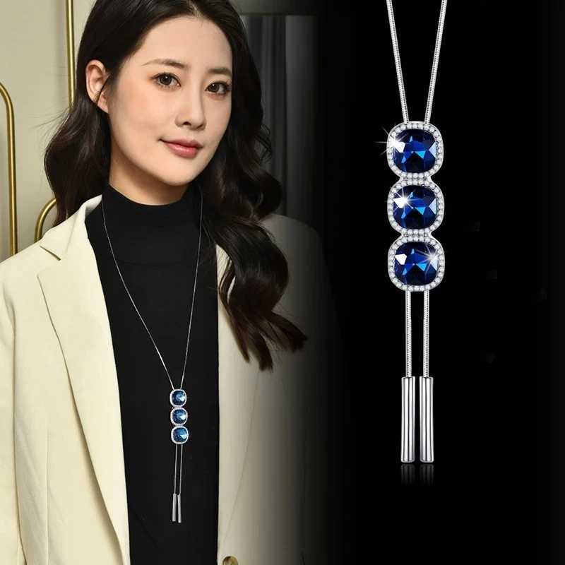 Elegant Long Necklace with Blue Crystal Tassel HighEnd Fashion Jewelry Gift for Women Z250910