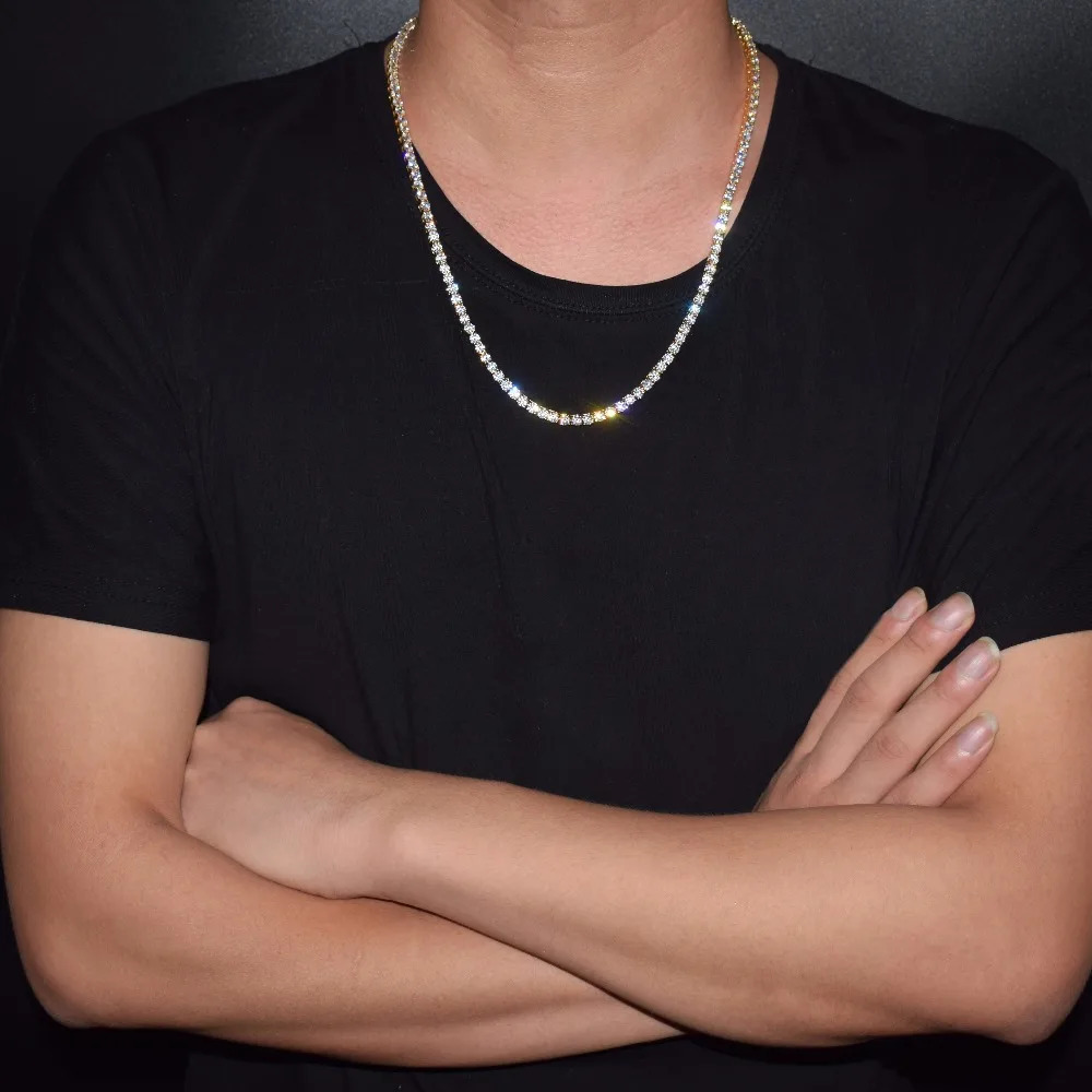 Bubble Letter 1 Row Tennis Chain Zircon Necklace Hip Hop Jewelry Gold Color Copper Material Men Rock Link 18inch 20inch 250722