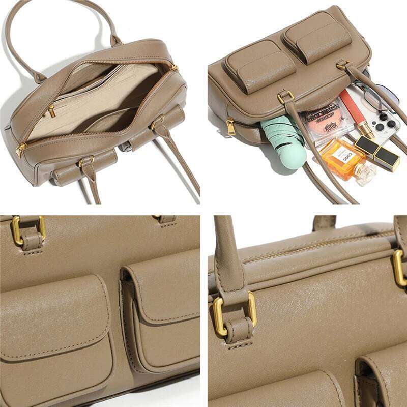 Burminsa Cowhide Genuine Leather Underarm Shoulder Bags For Women 2025 Designer Korean Bowling Tote Work Ladies Handbags