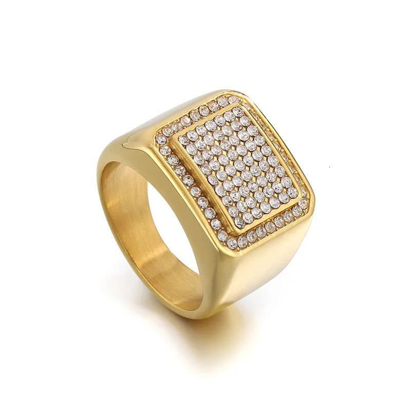 Mens Stainless Steel Simple Micro Pave CZ Square Ring Half Ring Hip Hop Jewelry Gift 250723