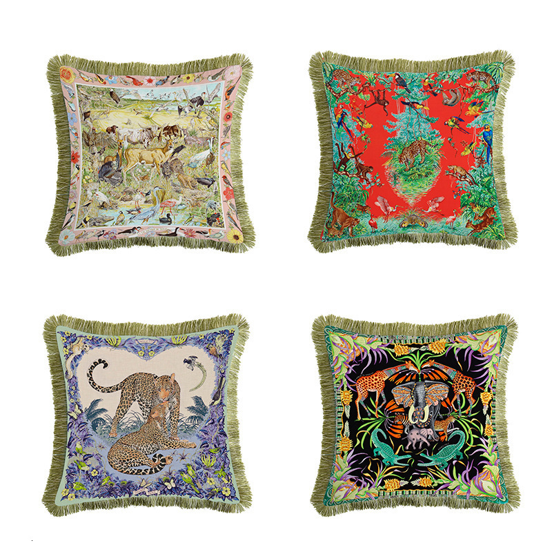 European leopard series sofa decoration pillow model room Bay bay window car tassel cushion with core waist pillow 250728