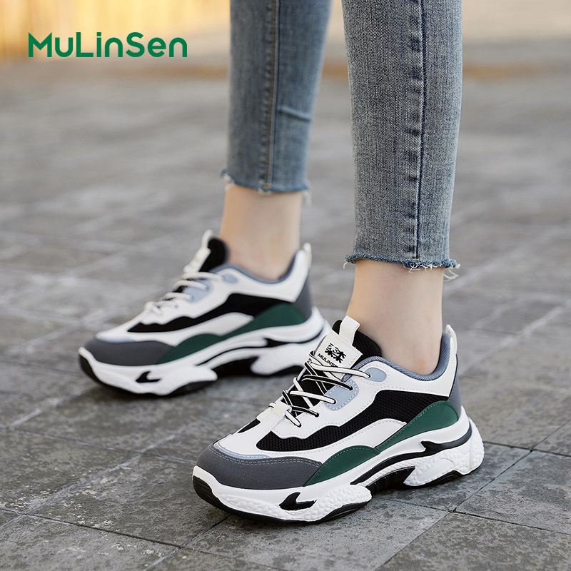 Mulinsen dad shoes for women all seasons women's shoes breathable mesh sports casual shoes all-match small height thick-soled shoes