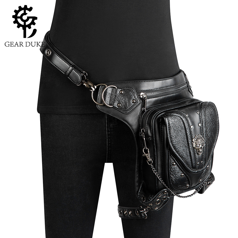 PU Leather Punk Chain Skull Motorcycle Women's Single Shoulder Crossbody Waist Bag Men ddmymoon