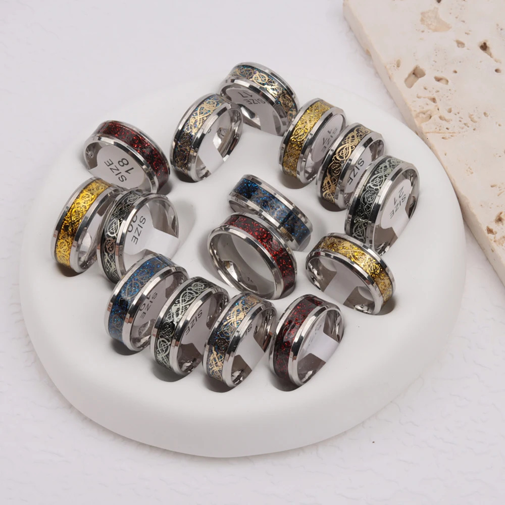 Wholesale 24Pcs/Lot Retro Dragon Waterproof Stainless steel Ring for Men Punk Style Party Gifts 250723