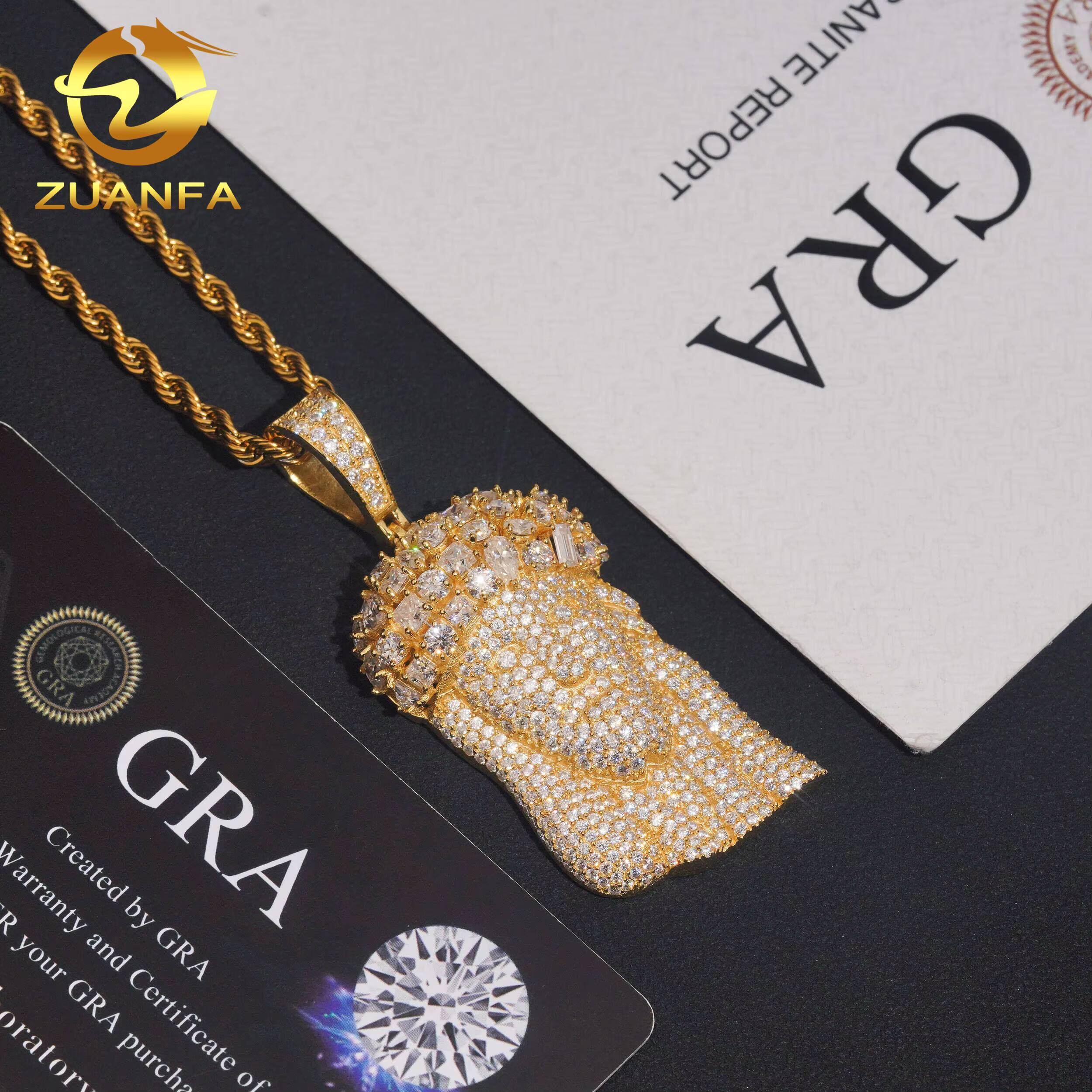 Hot Sale Fancy Cut Moissanite Jesus Pendant Hip Hop Iced Out Design 925 Sterling Silver Gold Plated Moissanite Pendant