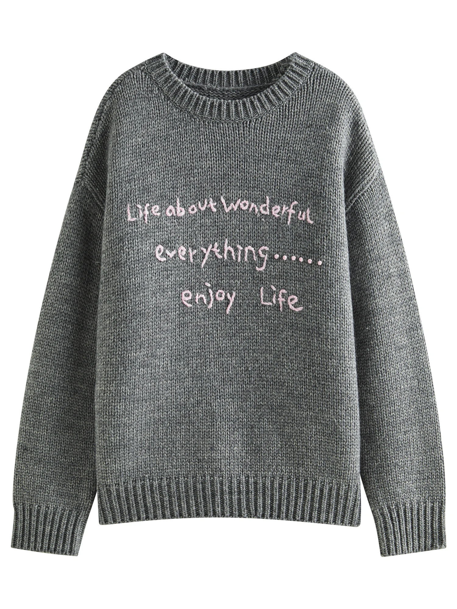 245% Wool Letter Embroidery Color Collision Loose Round Neck Knitted Sweater for Women Winter Pullover 24FS14250 250728