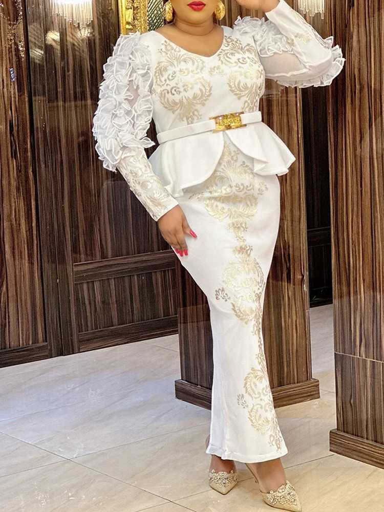 Wedding Party Evening Dresses For Women African Dashiki Sequin Mermaid Gown Elegant Long Sleeve Dress Africa Clothing Z250728
