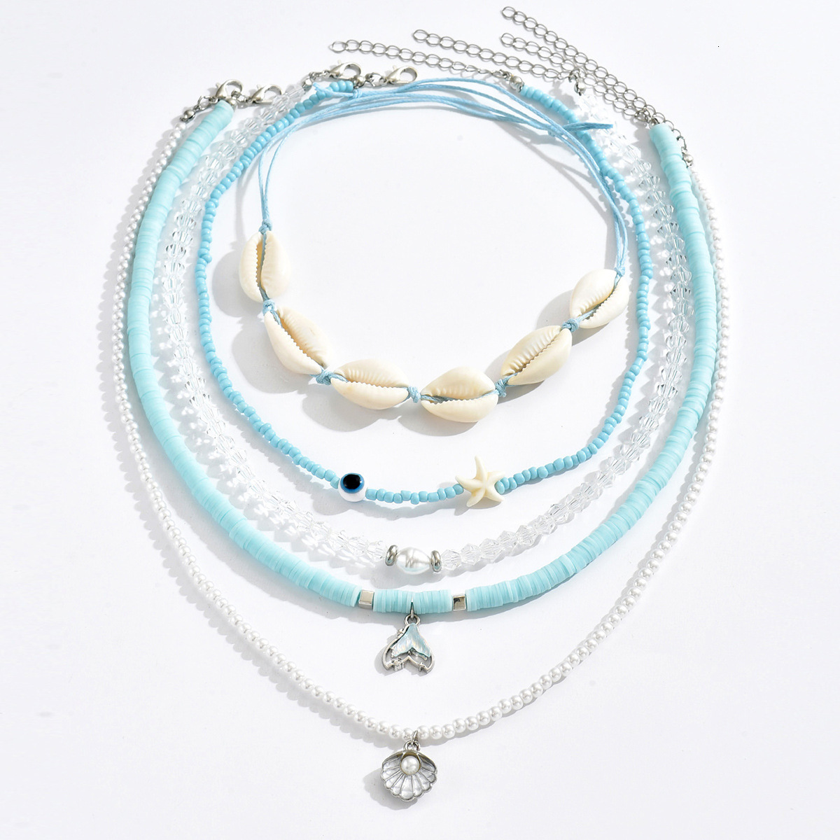 Accessories Summer Fashion Blue Beaded INS Style Shell Design High-end Sense Necklace Set Jewelry for Women
