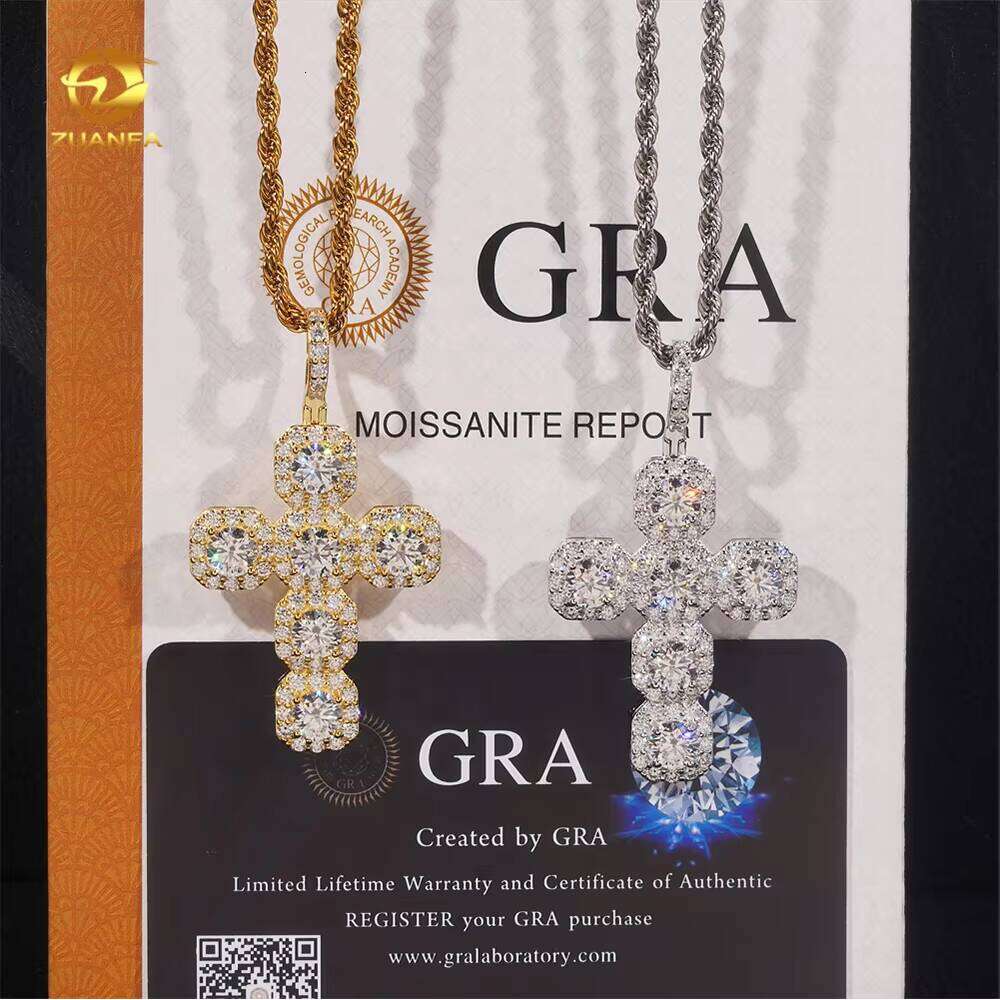 Fashion Customn Hip Hop Sier Iced Out Vvs Moissanite Lab Dia Jewelry Chain Cross Pendant