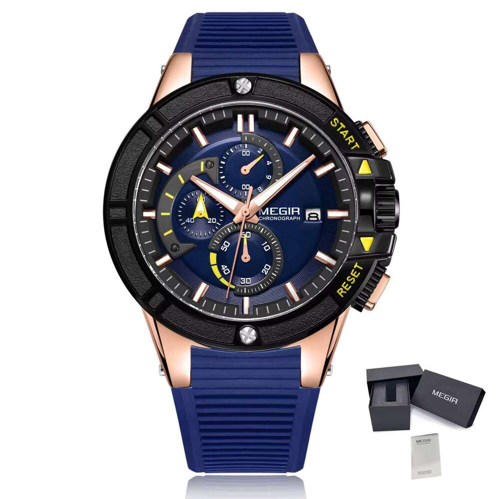 MEGIR Men's Sports Chronograph Quartz Watch - 47mm Silicone Strap, Waterproof, Luminous - Bulk Wholesale Watch