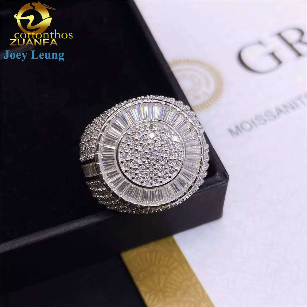 Factory Price Custom Hip Hop Fine Jewelry Sier VVS Dia Iced Out Ring Moissanite