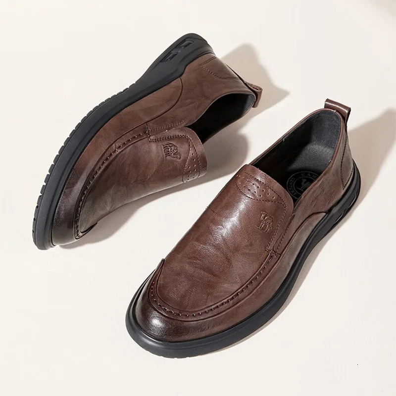 GOLDEN CAMEL Dress Shoes Men Scratched Cowhide Loafers Soft-soled Comfortable Non-slip Casual Business Leather Shoes for Men 250723