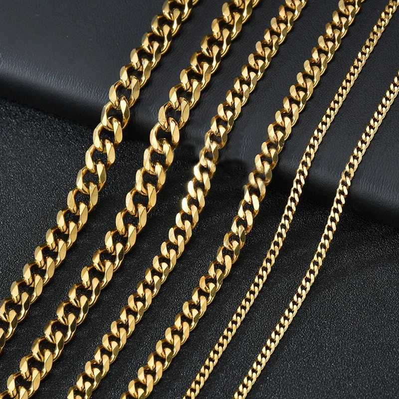 Simple Cuban Chain Necklace for Men Gold Color Stainless Steel Chain On The Neck Choker Jewelry Party Boy Gift XJ250708