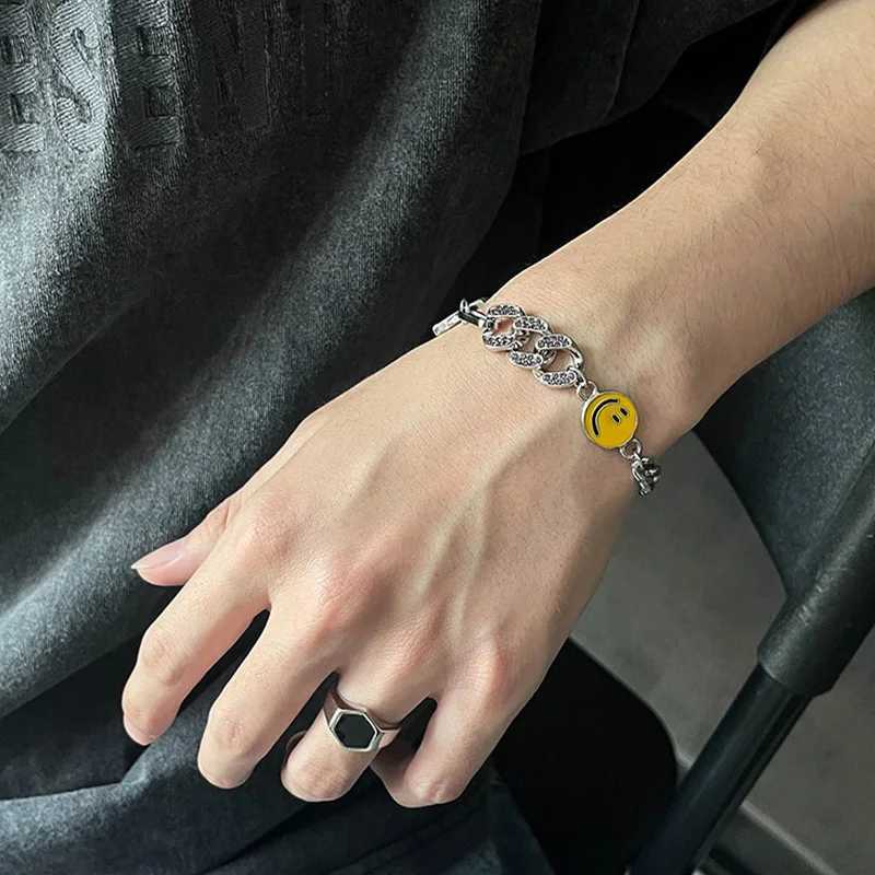 Retro Smile Face Cuban Link Chain Bracelet for Men Stainless Steel Punk Gothic Hip Hop Accessories Unisex Jewelry Trendy Gift W250728