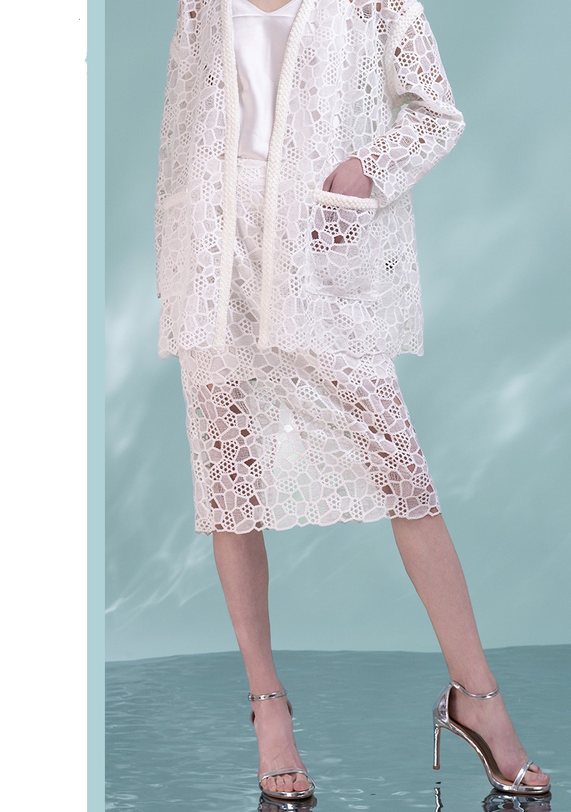 Women's Elegant Floral Lace Tea Length Pencil Skirt Hollow Straight Office Lady Wear Split Causal Skirt 6111262