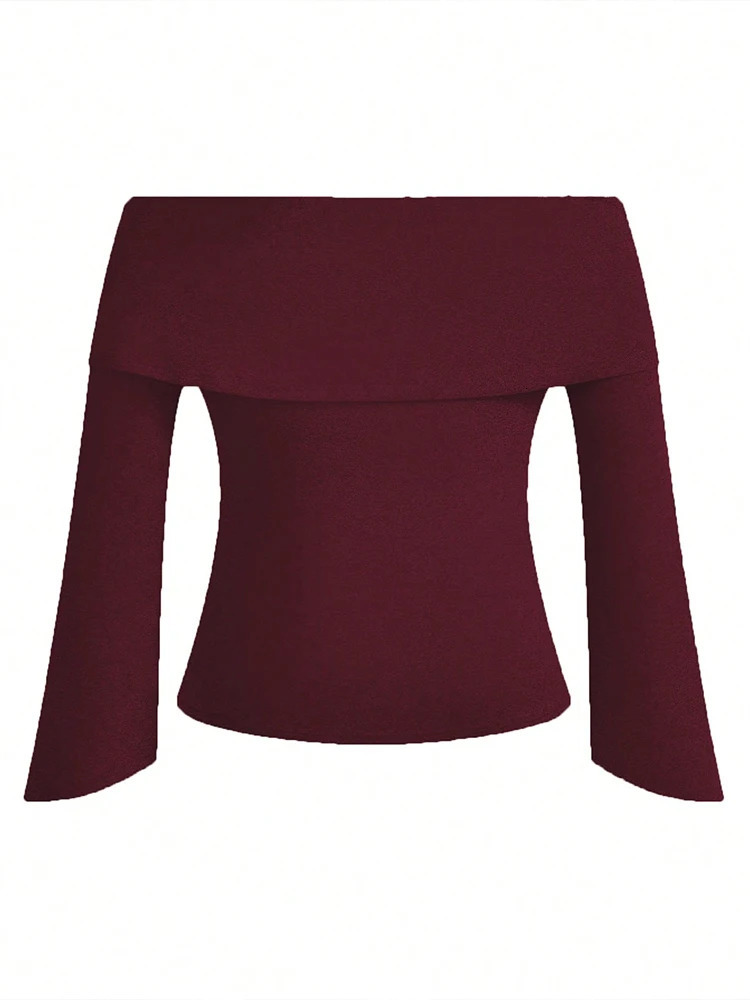 Plus Size Womens One Neck Long Sleeve TShirt Comfortable Slim Solid Color Elegant Casual Tops for Spring and Autumn 250728