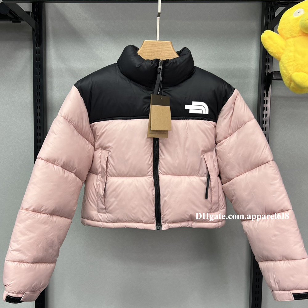 designer winter down cotton jacket women puffer jackets pink long sleeve high waist quilted coat woman clothes full zipper oversized loose cropped short outerwear