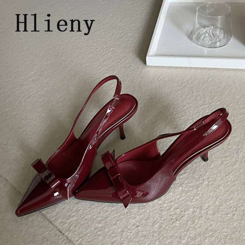 Hlieny Designer Bowknot Pointed Toe High Heels Mules Women Pumps Fashion Slides Sexy Slingback Sandals Elegant Party Dress Shoes