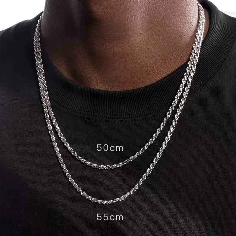 Silver Color 3mm Stainless Steel Necklace Men Twist Chain Basic Chain Hip Hop Jewelry Trend Accessories XJ250708
