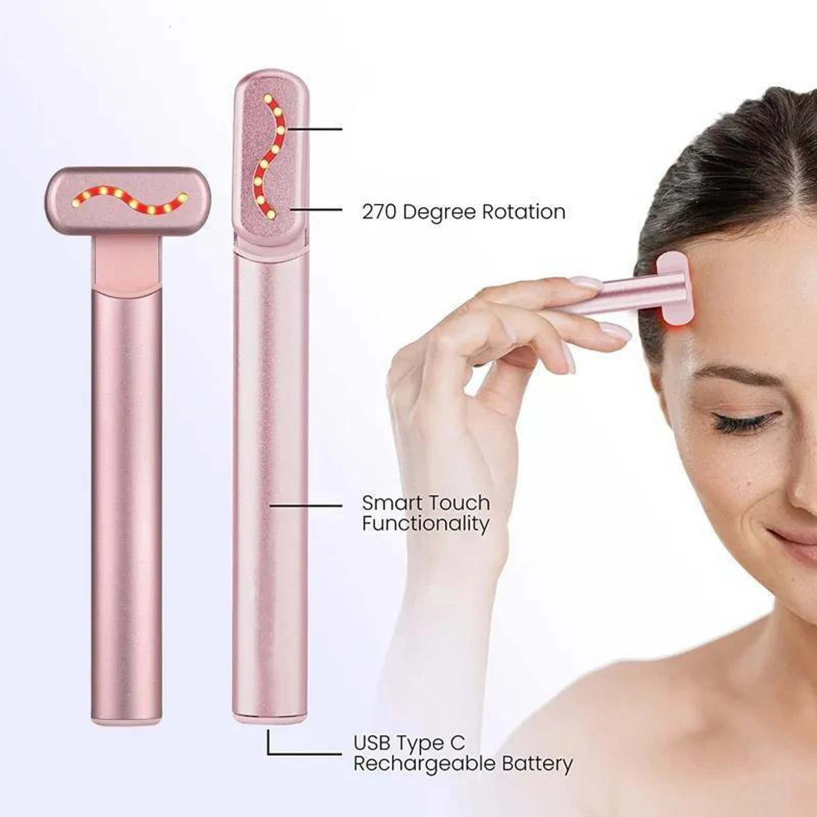Eye Massager Wand Rechargeable Heated Vibration Electric Facial Beauty Device for Skin Care at Home Pink 250726