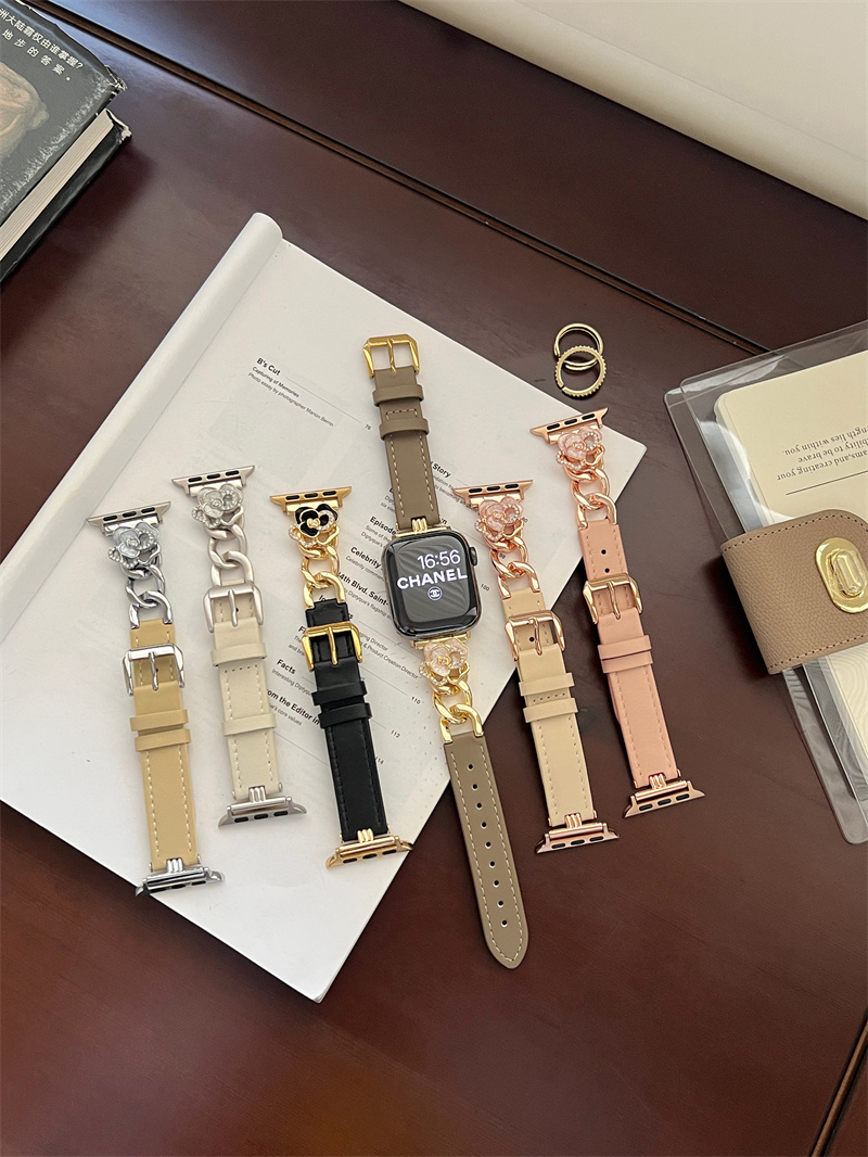 Luxury camellia flower designer apple watch band for iWatch series 10 9 8 7 6 5 4 3 ultra 2 Fashion Leather Smart Straps 42mm 38mm 40mm 44mm 41mm 45mm