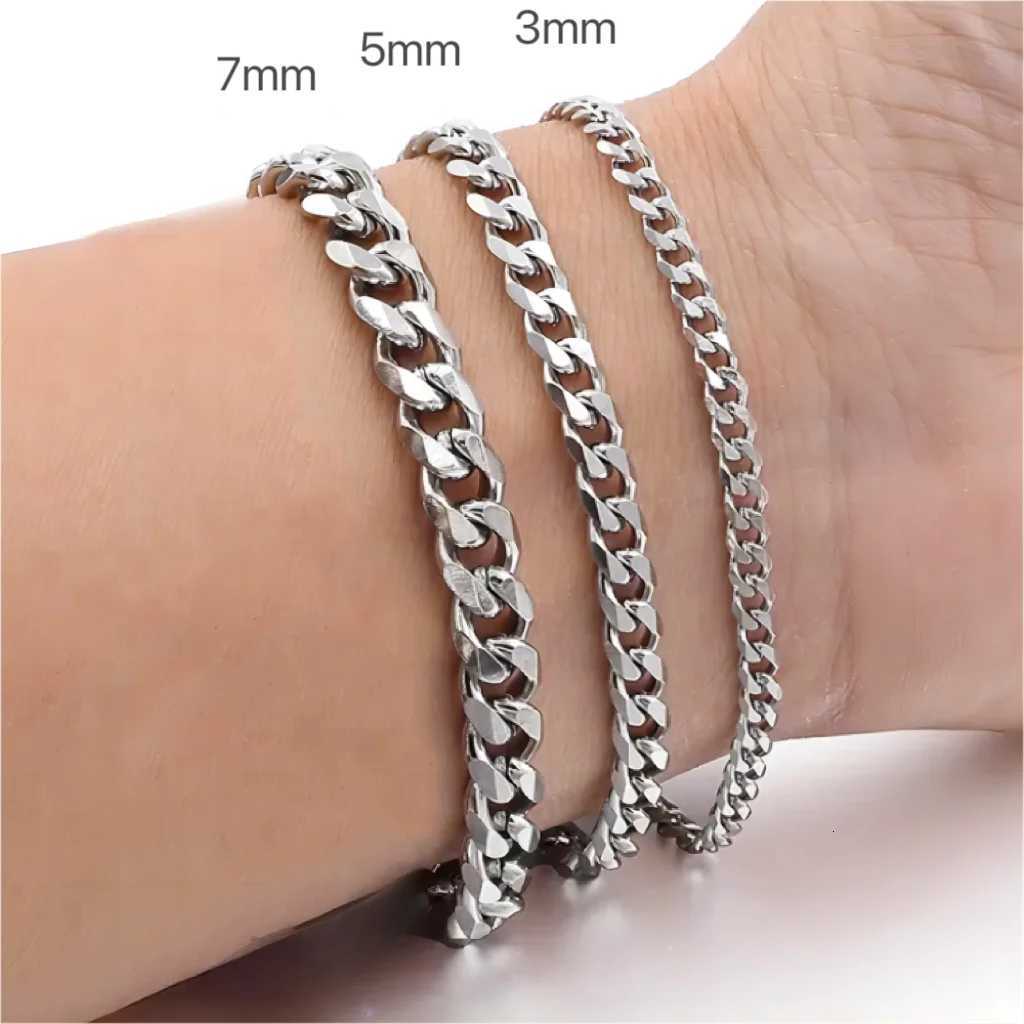 3/5/7mm Width Minimalist Trendy Cuban Chain Bracelet Classic Stainless Steel Chains Bracelets for Men and Women Jewelry Gift W250728
