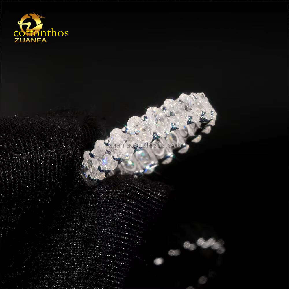 Drop Shipping Solid Sier Engagement White Gold Plated Bridal Jewelry FL Oval Moissanite Dia Eternity Band Ring