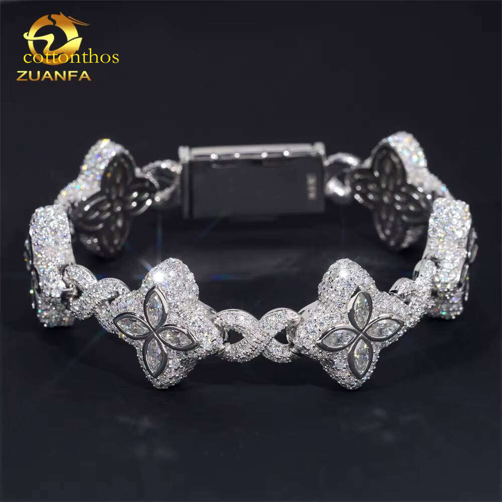 Cheapest Price Custom Iced Out Rapper Men Jewelry Hip Hop VVS1 Moissanite Dia Clover Cuban Bracelet