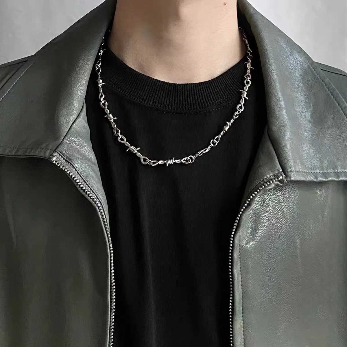 Punk Thorns Chain Necklace for Men Streetwear Barbed Wire Brambles Boys Hip Hop Harajuku Party Halloween Jewelry XJ250708