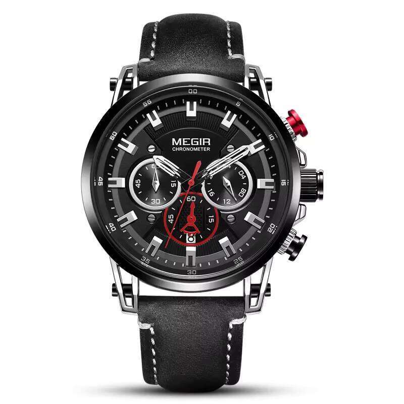 MEGIR Men's Skeleton Sports Watch - 46mm Leather Strap, Waterproof, Chronograph quartz Watch - Bulk Wholesale Watch