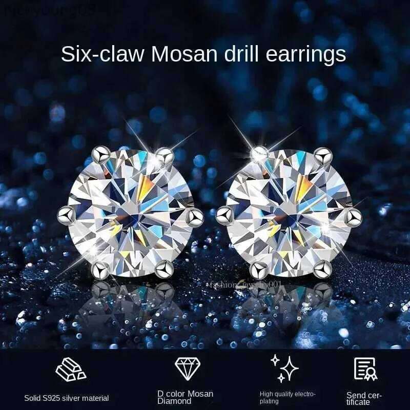 Charm Selling Classic Versatile D-color Moissanite Stud Earrings Womens Lace Six-claw Sterling Sier Aretes De Plata Ley MujerL2403