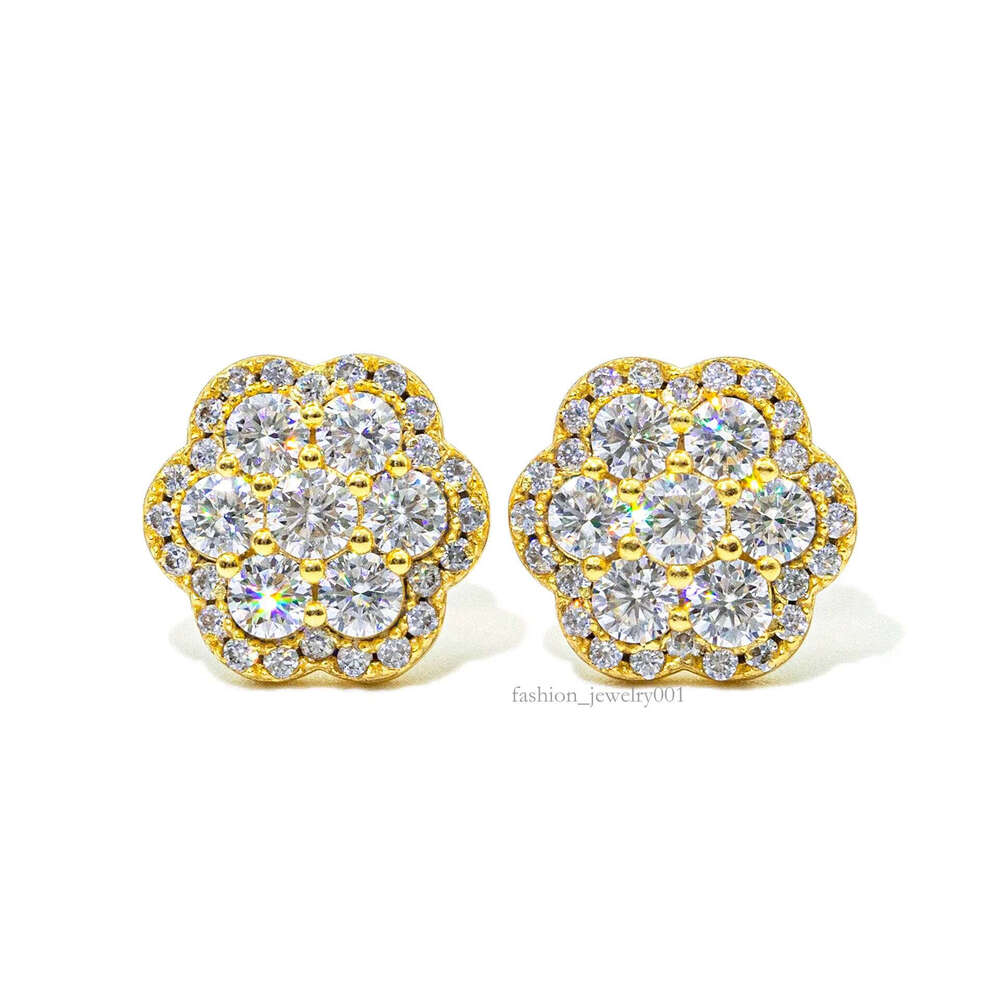 2025 Choucong Ins Top Sell Hip Hop Vintage Jewelry Genuine 100% S Sterling Sier Gold Round Cut White Moissanite Dia Party Women Flower Stud Earring Gi