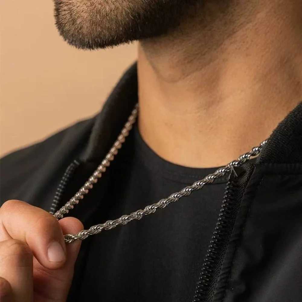 Men Stainless Steel Twist Chain Necklace Hip Hop Party Jewelry Fashion Accessories Gifts XJ250708