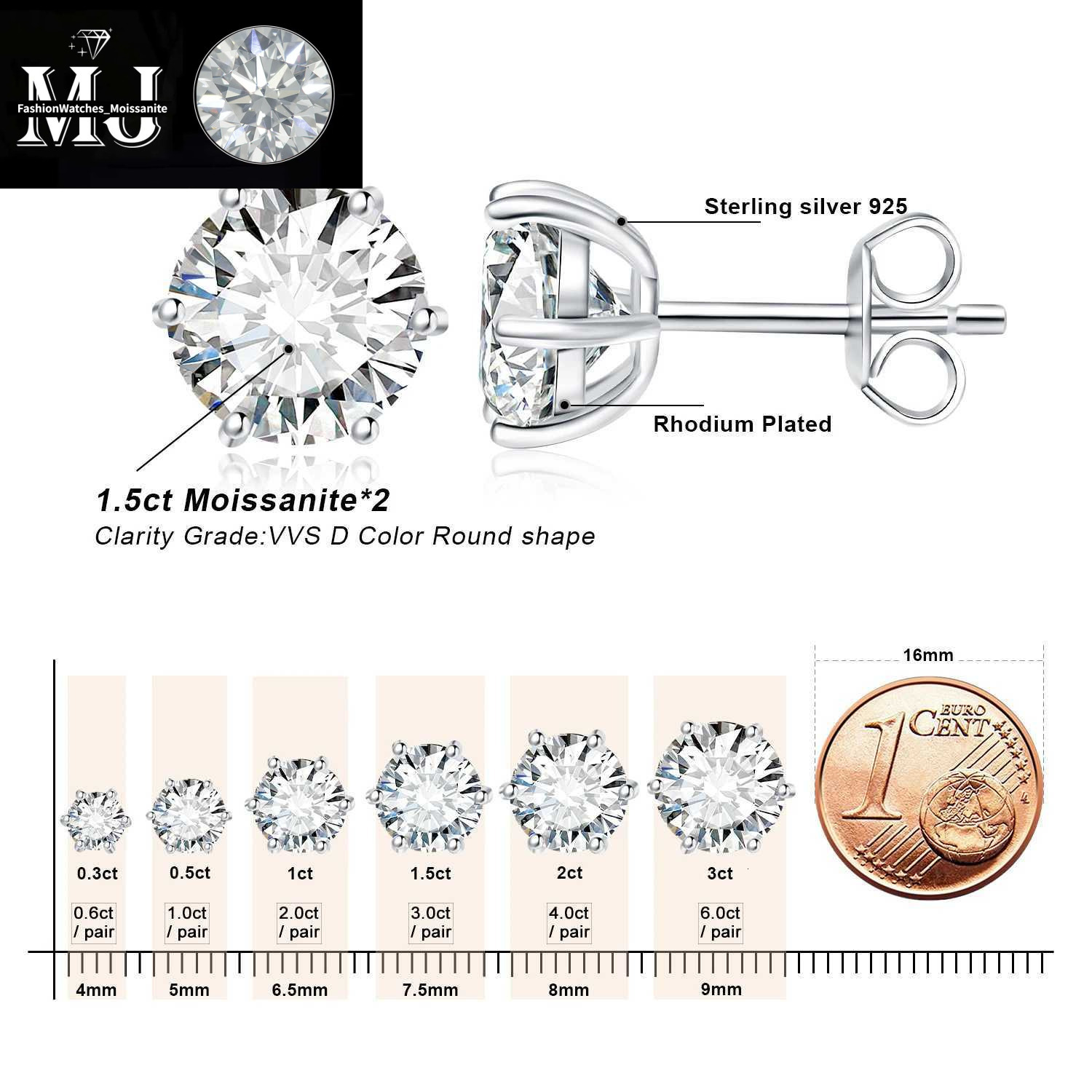 Stud JewelryPalace Moissanite D Color Total 0.6ct 1ct 2ct 3ct 4ct 6ct S Sterg Sier Earrings Q240517