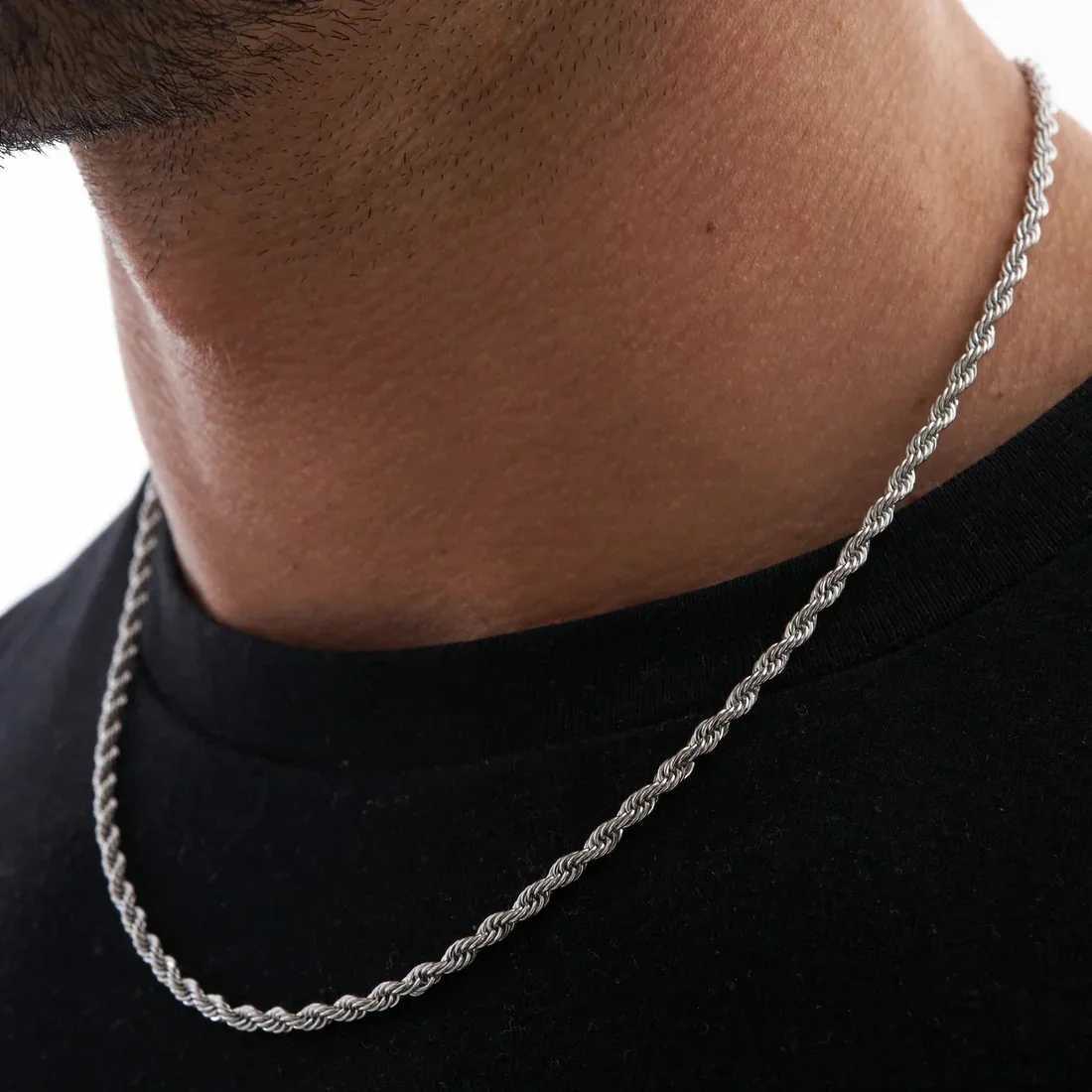 3mm Gold Color Chain Necklaces for Men Women Fashion Simple 50cm Twisted Rope Charm Necklace Unisex Party Jewelry Gifts XJ250708