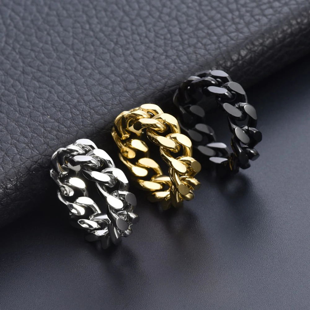 Mens Steel Cuban Chain Ring Punk Style Minimalist Jewelry Urban Streetwear Gothic Accessories for Men Birthday Gift 250723