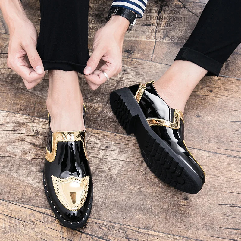 Black Formal Loafers Brogue Shoes Men Golden Dress Shoes for Men 2025 Fashion Party Shoes Men Chaussure Homme Zapatos De Hombre 250723