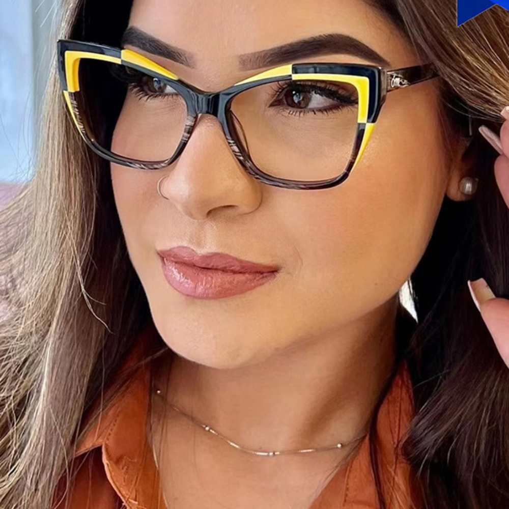 Color Block Cat Eye Non-Prescription Glasses Blue Light Blocking Style Eyeglass Frames for Women Personality Versatile Fashion Eyeglass Frames 250728