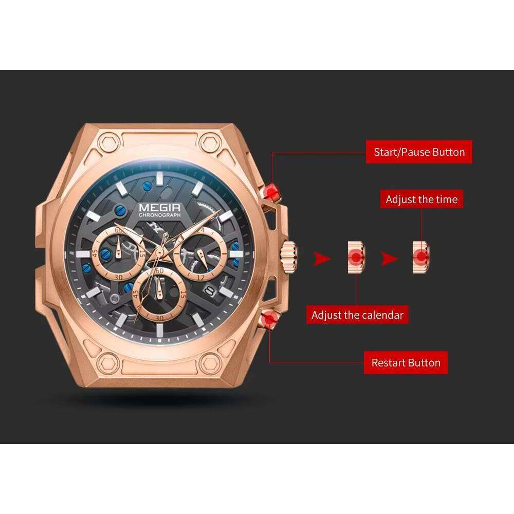 MEGIR Men's Skeleton Sports Watch - 47mm Silicone Strap, 50M Waterproof, Luminous - Bulk Wholesale