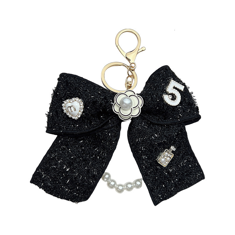 Pearl Chain Bow Flower Keychain Internet Celebrity Tweed Style Exquisite Car Keychain Bag Pendant 250728