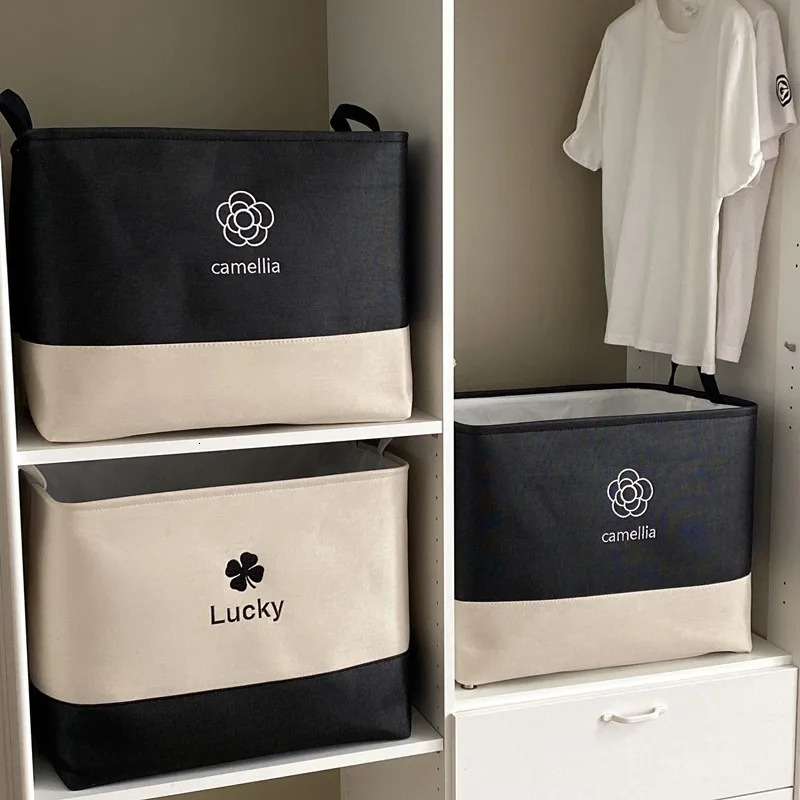 Luxury Camellia Design Storage Basket Laundry Bag Foldable Canvas Organizer for Clothes/Blankets Durable Multi-Purpose Home Storage Box 250728