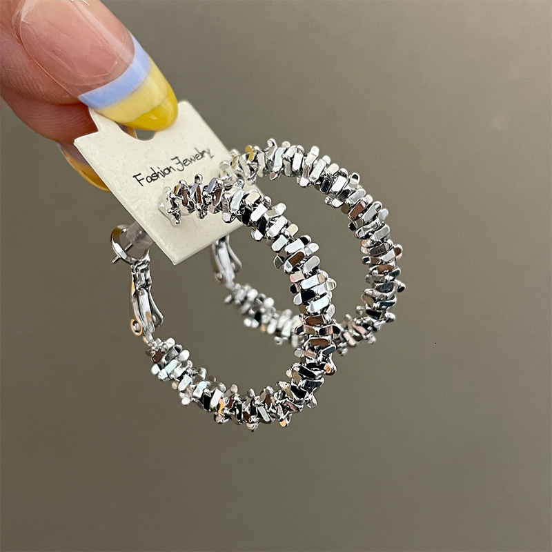 Sparkling Dia Fragment Sier Needle C-shaped French Niche Design Sense Minimalist Style Stud Earrings Elegant Ear Jewelry