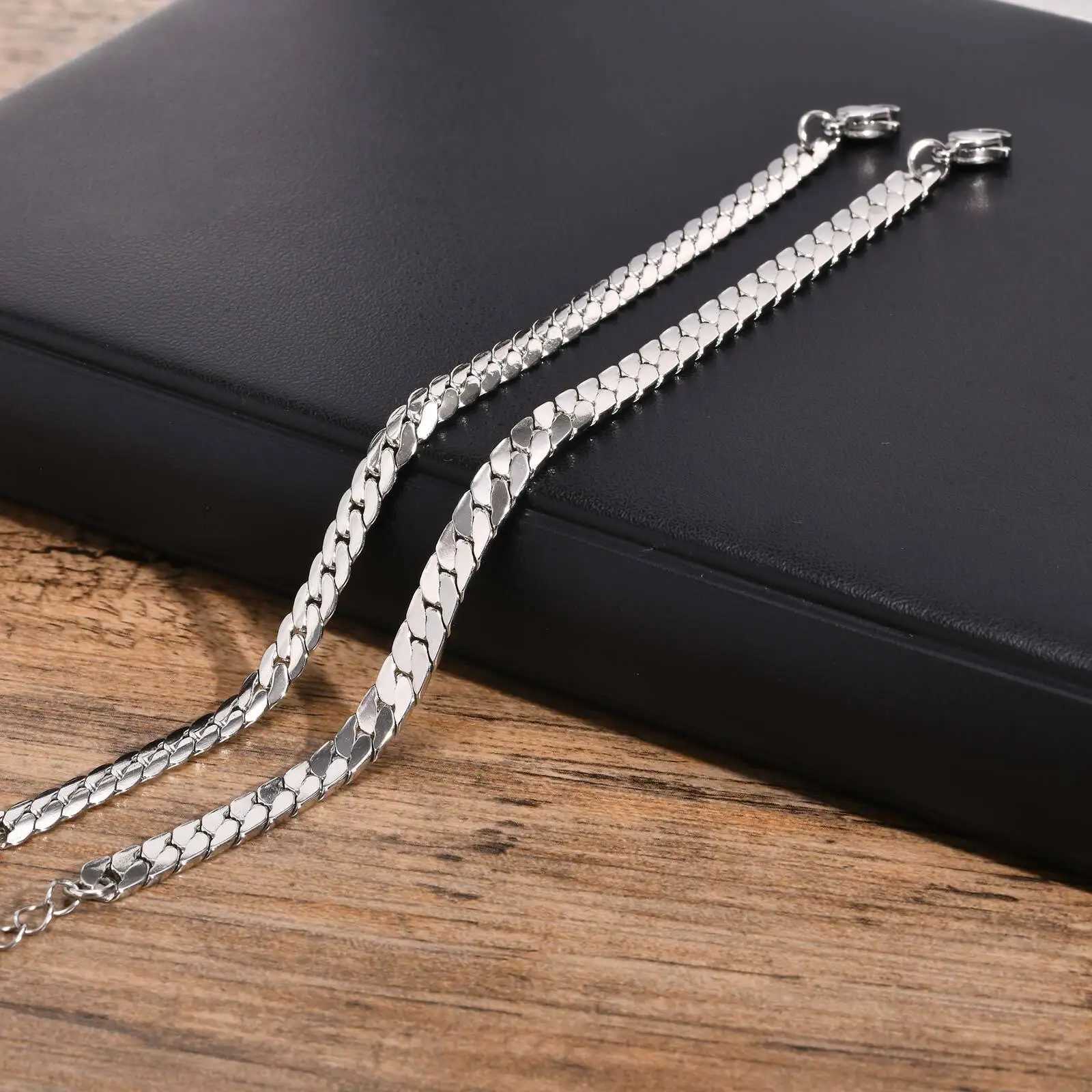 Flat Cuban Chain Bracelets for Men Boys Stainless Steel Adjustable Chain Links Wristband Stylish Men Accessories Jewelry Gifts W250728