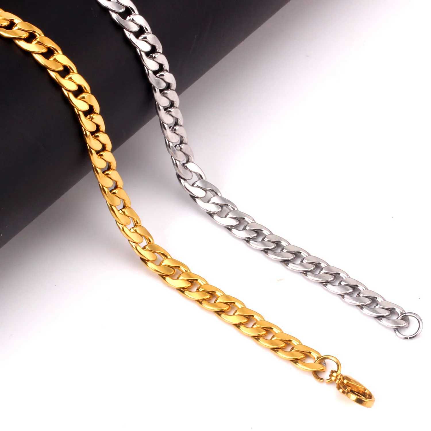 7mm Punk Curb Cuban Link Chain Bracelet Gold Silver Color Stainless Steel Hand Chain For Men Women Hip Hop Party Jewelry Gift W250728