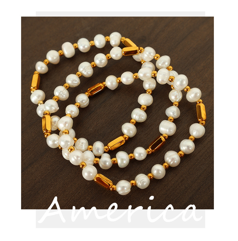 Chic Women's Simple Irregular Design Round Beads Bracelet - Combining Classic Pearls in Golds